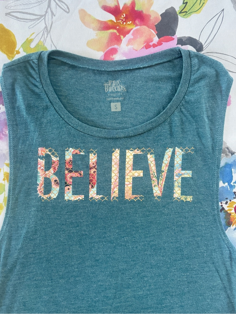 Raw Threads - Women’s Teal 'BELIEVE' Graphic Tank Top
